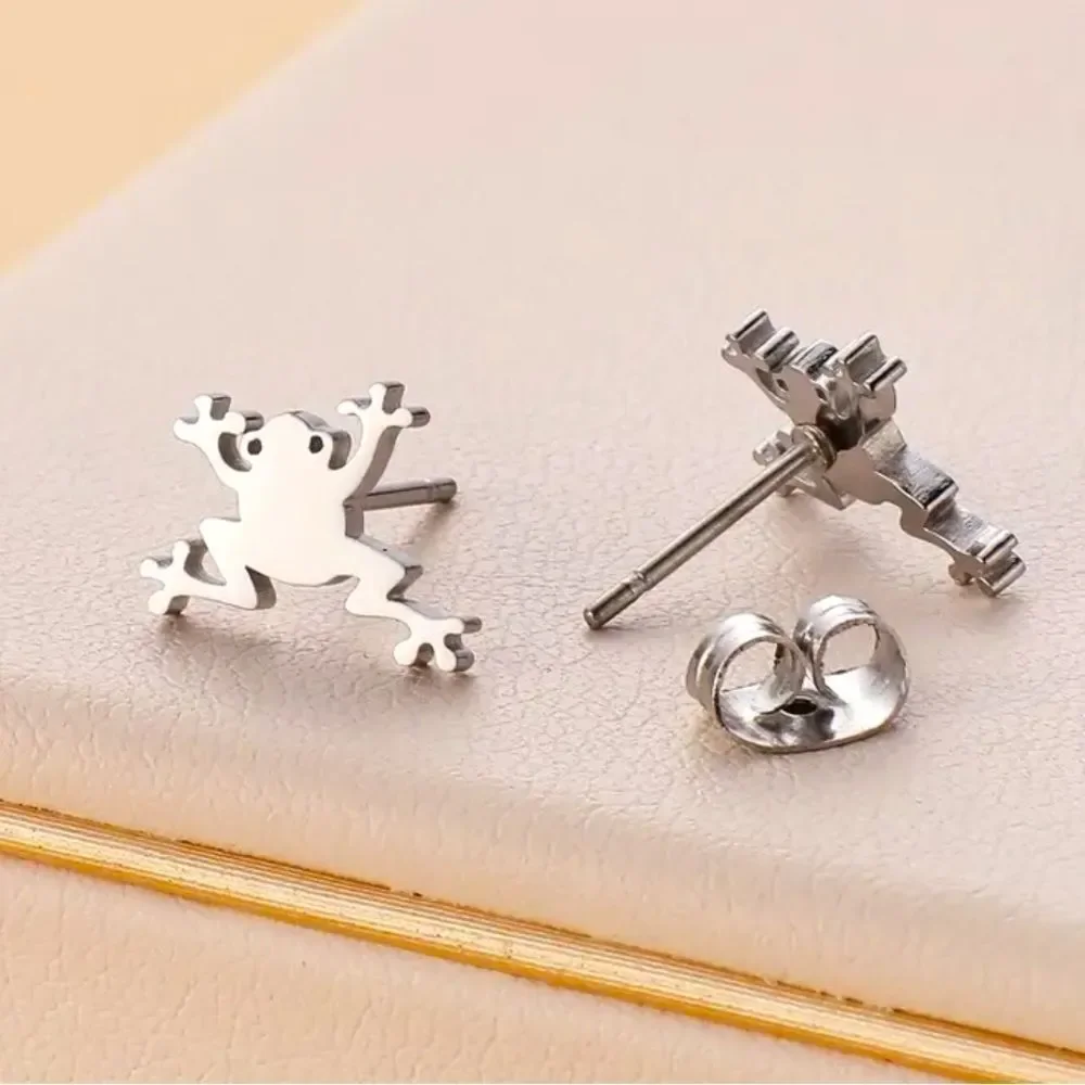 🐸 Silver Froggy stud earrings frog prince metal studs cute kid girl adult gift